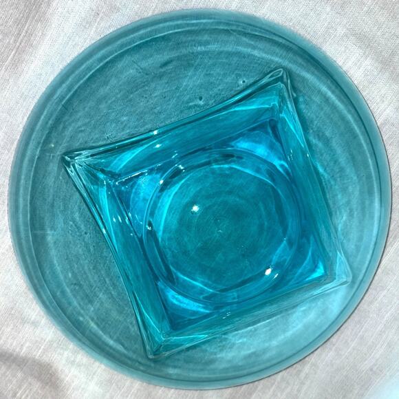 Vintage Hazel Atlas Capri Blue Glass Serving Bowl Mid-Century Modern 11” Wide - Picture 5 of 6